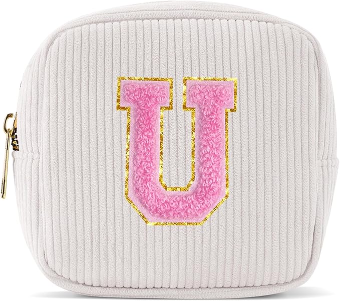 Pocmimut Graduation Teacher Gifts Initial Makeup Bag Birthday Gift Travel Toiletry Bag Preppy Cosmetic Bag for Girls Travel Essentals Organizers,U