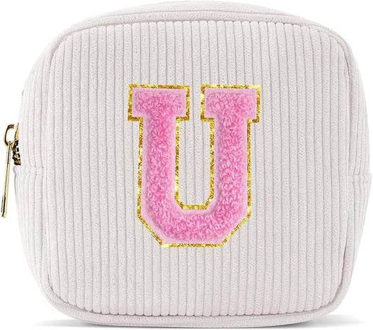Pocmimut Graduation Teacher Gifts Initial Makeup Bag Birthday Gift Travel Toiletry Bag Preppy Cosmetic Bag for Girls Travel Essentals Organizers,U