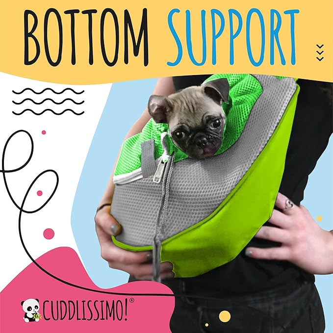 Cuddlissimo! Pet Sling Carrier - Small Dog Puppy Cat Carrying Bag Purse Pouch - for Pooch Doggy Doggie Yorkie Chihuahua Baby Papoose Bjorn - Hiking Travel Front Chest Body Holder Pack to Wear (Green)