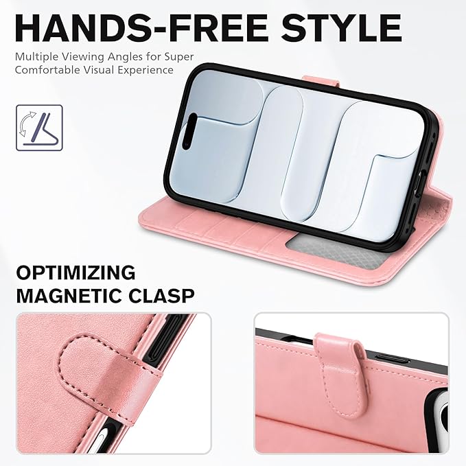 TUCCH Wallet Case for iPhone Air (6.5") 2025, Wrist Strap | 4 Card Slots | RFID Blocking | Kickstand | Shockproof TPU Shell | PU Leather | Magnetic | Protective Flip Cover | Rose Gold