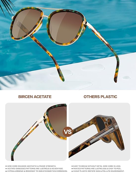 BIRCEN Polarized Sunglasses for Women UV - Protection Womens Retro Mirrored Shades with Acetate Frame BC2001