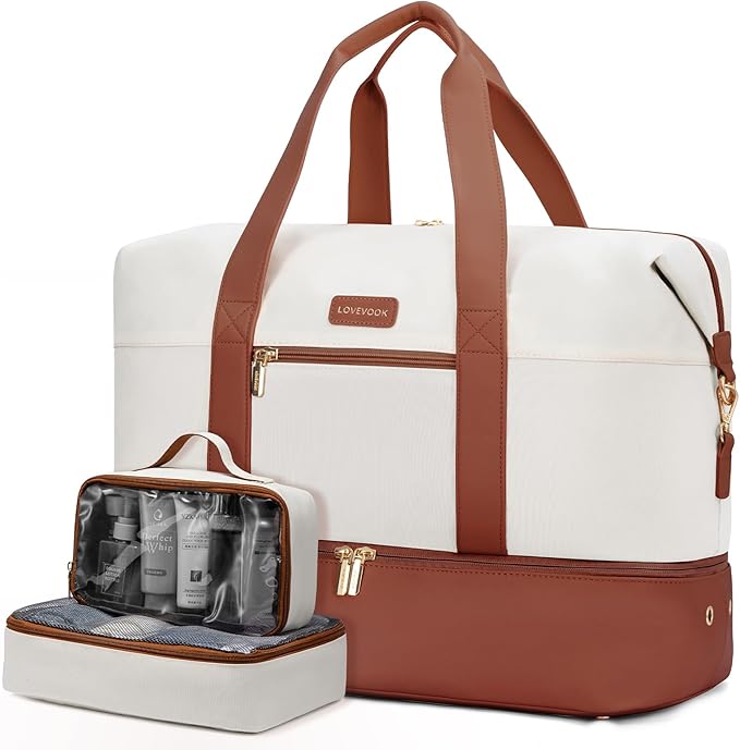 LOVEVOOK Weekender Bag, Large Travel Duffel Bag for Women with 2 Packing Cubes, Carry on Overnight Bag with Shoe Compartment, Mom Hospital Bags for Labor and Delivery