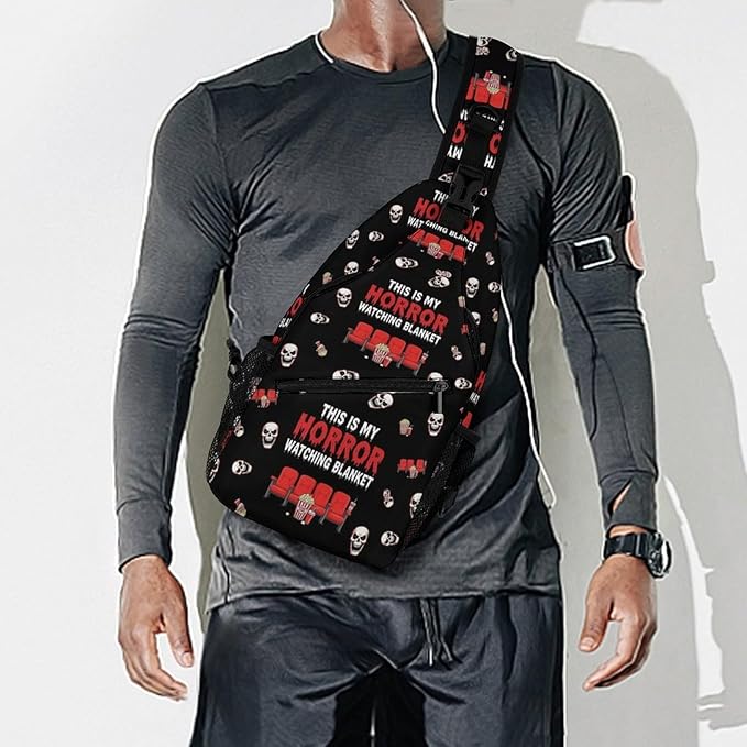 SWEET TANG Fashion Sling Backpack, Lightweight Sling Shoulder Bag, Outdoor Chest Crossbody Bike Gym Runner Daypack with Adjustable Strap for Men Women, Horror Movie Watching Blanket