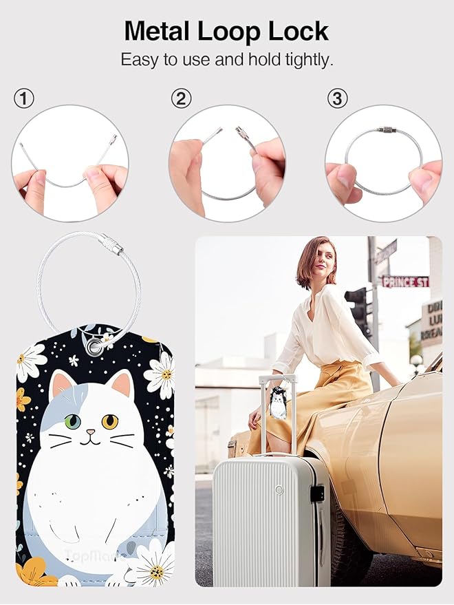 TopMade Smart Luggage Tag with Apple Find My, Premium Leather Luggage Tags for Suitcase, Travel Bags, Backpacks, Anti-Lost Suitcase Tag Tracker for Travel with Privacy Name Card, Rechargeable