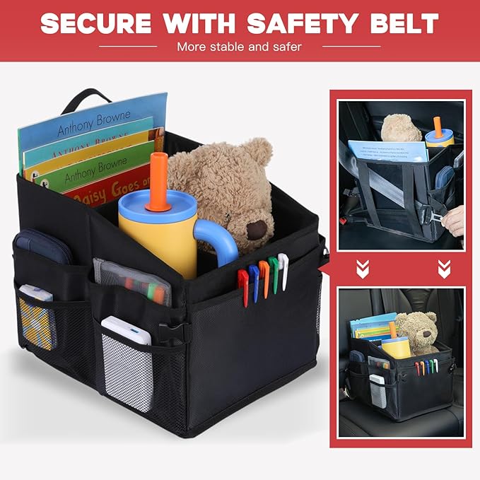 CASHINE Foldable Car Seat Organizer - Oxford Fabric Storage Box for Back Seat, Car Front Seat Organizer Universal Fit for Kids