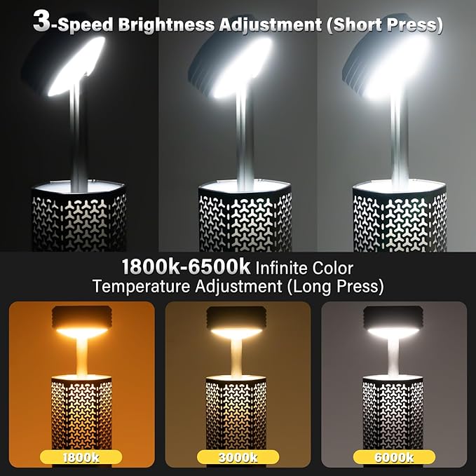 Telescopic Camping Light - 10500mAh Rechargeable Camping Lantern with Storage Bag, Dimmable Magnetic Tent Lamp, Waterproof Camp Light Outdoor Work Emergency Lights for Home Power Outage, Hiking -Gray