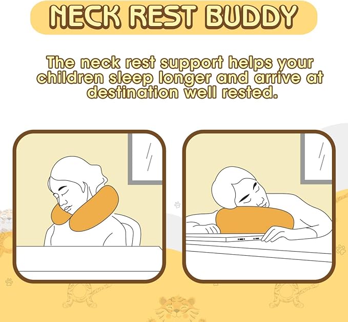 H HOMEWINS Travel Pillow for Kids,Cute Animal Toddler Neck Pillow for Boys Girls,Soft Neck Head Chin Support Pillow,Travel Accessories for Airplane, Car, Train,Recline (Tiger)