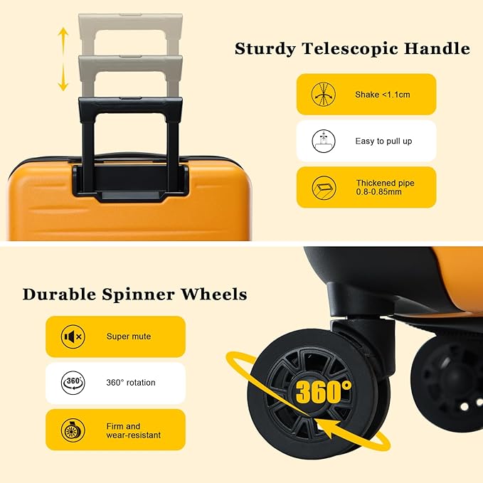 16 Inch Carry On Luggage Airline Approved, Expandable Lightweight ABS+PC Hard Shell Suitcases with 360° Spinner Wheels, TSA Lock, YKK Zippers (Orange, 1 PC)