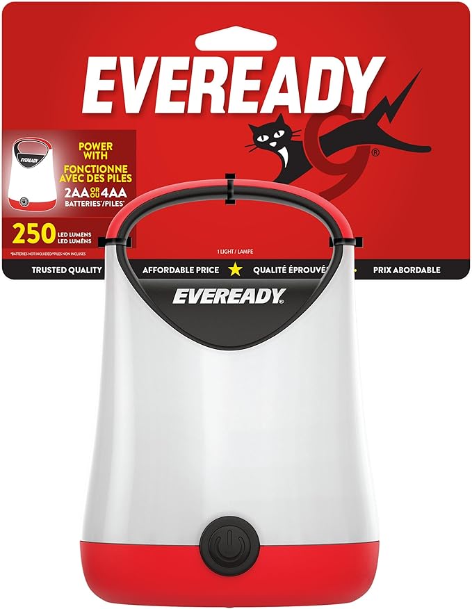 Eveready LED Camping Lantern X-250, Bright Tent Lights, Rugged Water Resistant LED Lanterns, 100 Hour Run-time (Batteries Included), Red and Black