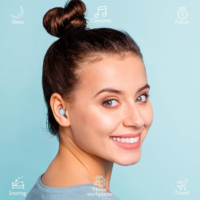 2 Pairs Ear Plugs for Sleeping, Soft Full Silicone Ear Plugs for Noise Reduction 25dB, Reusable Hearing Protection Earplugs for Concert, Focus, Travel, 8 Ear Tips in S/M/L - Blue