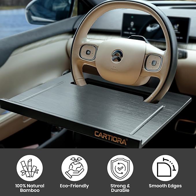 Essential Steering Wheel Tray - Car Table for Meal, Multipurpose Steering Wheel Table for Travelers, Table and Laptop Holder, Laptop Tray for Work