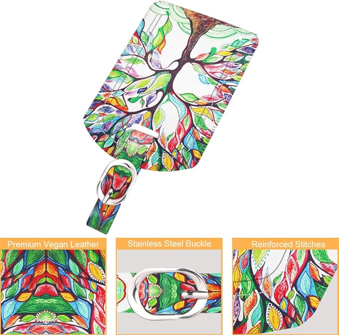 FINTIE 2 Pack Luggage Tags, Leather Name ID Labels with Privacy Cover for Travel Bag Suitcase, Theme - Love Tree