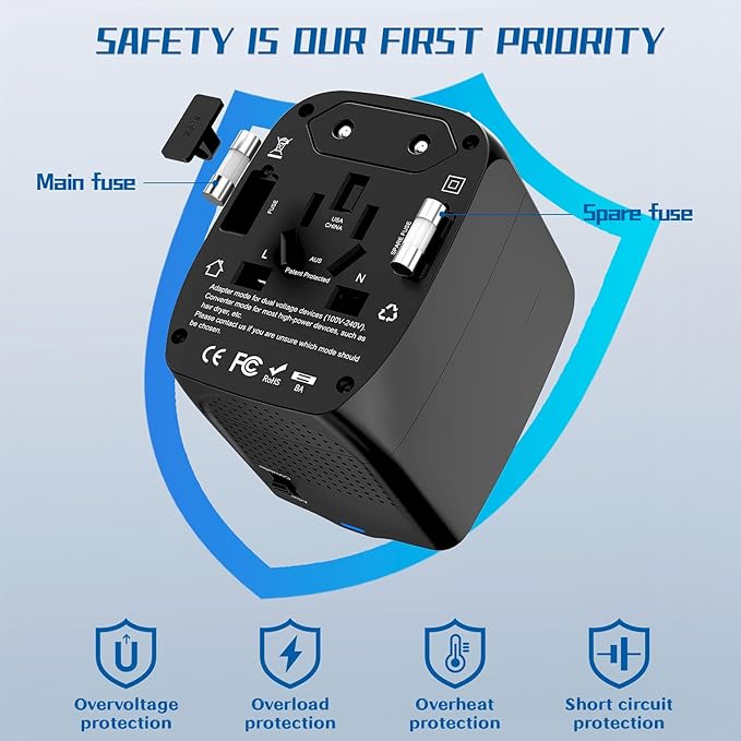 International Travel Adapter Voltage Converter, Step Down 220V to 110V Travel Converter for Hair straighteners, Power converters for USA to UK, Europe, Australia Over 200 Countries