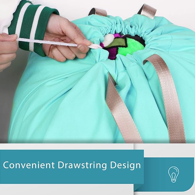 LOLOMLO Extra Large Canvas Laundry Bags with Handles & Drawstring Closure, Heavy Duty Tears Resistant Clothes Storage Travel Bags,25.5"x34",Lake Blue