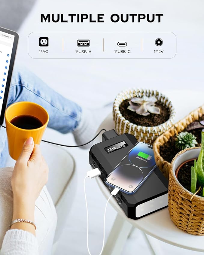 SinKeu Laptop Power Bank with AC Outlet, 65W/110V Portable Laptop Charger with QC3.0 USB*1/USB-C *1, 88.8Wh/24000mAh Portable Power Bank Fast Charging for Camping Travel Home Power Backup