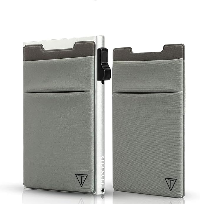 Slim Wallet for Men and Women,Pop Up Credit Card Wallet Metal Minimalist Cards Holder with Money Pocket,Small Ultralight Aluminum RFID Blocking Wallets 6-12 Card Capacity,Silver