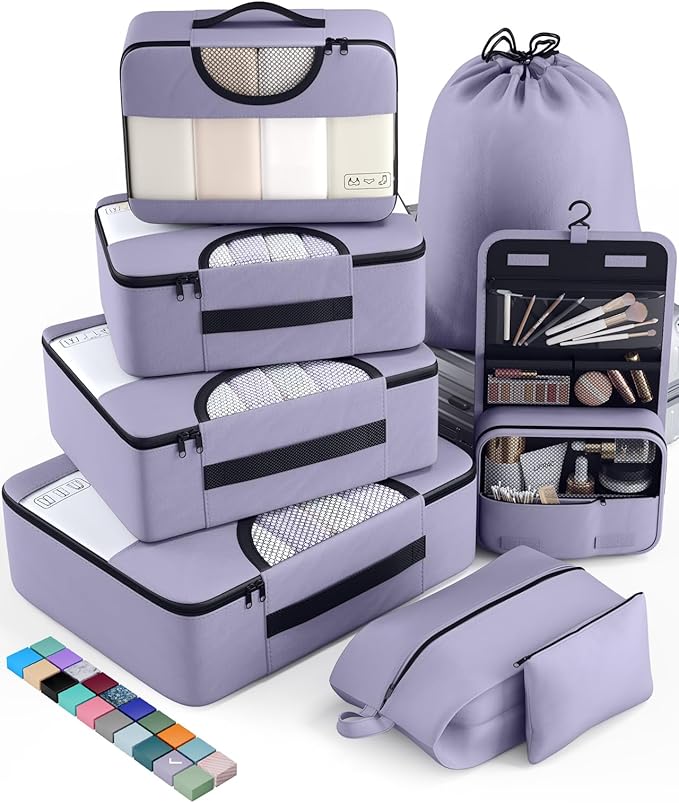 Veken 8 Set Packing Cubes for Travel Essentials, Suitcase Organizer Bags in 4 Sizes, Carry-On Luggage Accessories with Large Laundry & Hanging Toiletry Bag, Must-Have for Airplane, Road Trip & Camping