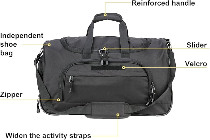Gym Bag Duffle Bags for Men Women with Shoes Compartment Sport Weekend Travel Overnight Carry On Bag for Tactical Military Travel Work Out Bags (2.0 Black)