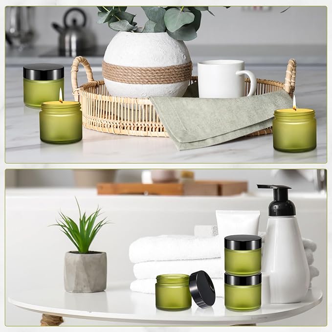 Domensi 72 Pcs 2 oz Glass Jars with Lids Travel Size Round Leakproof Empty Cosmetic Jars with Inner Liners Lid for Storing Makeup Lotions Face Cream Ointments Candle DIY Making (Pea Green)