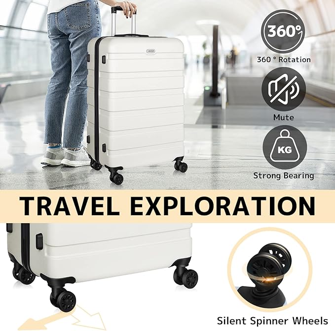 AnyZip Luggage PC ABS Hardside Lightweight Suitcase with 4 Universal Wheels TSA Lock Checked-Medium 24 Inch White