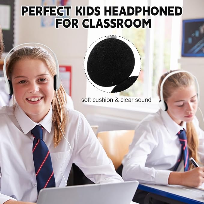 Konohan 10 Pack Headphones Bulk Headphone for School Classroom Student Wired Headphones Adjustable with 3.5 mm Jack for Adults (White)