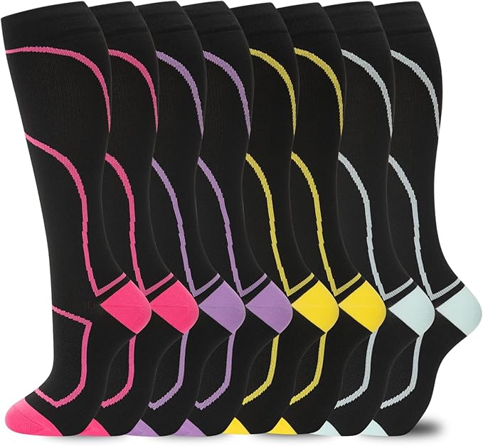 Compression Socks for Women Men Circulation Knee High 8 Pairs for Nurses, Running, Travel, Athletic