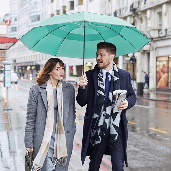 G4Free 54/62 Inch Windproof Inverted Umbrella with Reflective Stripe Large Compact Reverse Golf Umbrella for Rain 10 Ribs Double Canopy Travel Umbrella Automatic Open Close