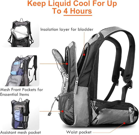 Hydration Pack, Insulated Hydration Backpack with 2L BPA Free Water Bladder and Storage, Hiking Backpack for Men, Women, Kids for Running, Cycling, Camping - Keep Liquid Cool up to 5 Hours