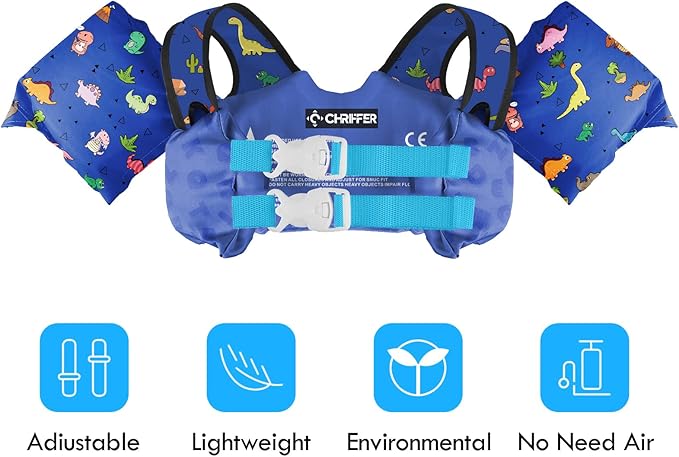 Chriffer Kids Swim Vest Life Jacket for 30-55 Pounds Boys and Girls, Toddler Floaties with Shoulder Harness Arm Wings for 2,3,4,5,6,7 Years Old Baby