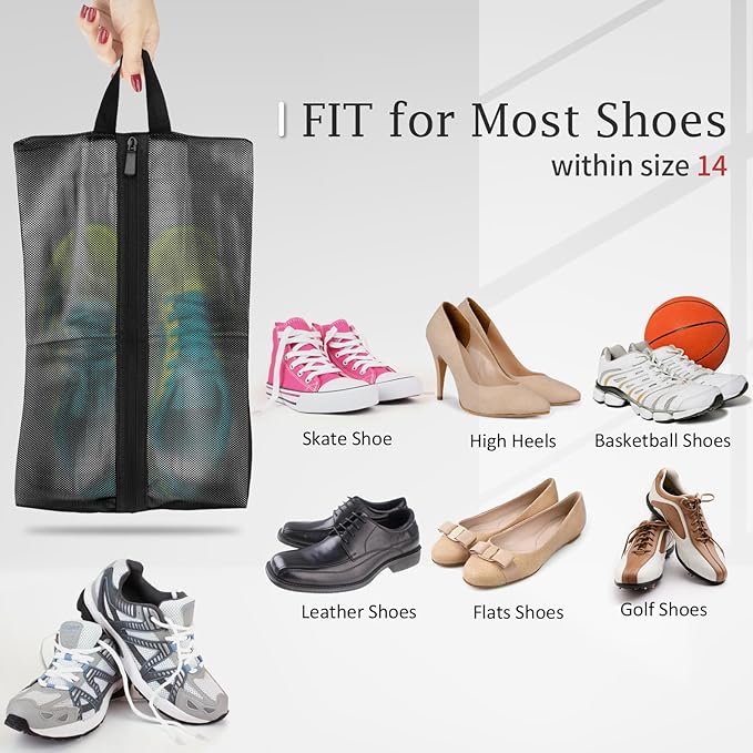 Shoe Bags for Travel, Set of 4 Pack Shoe Travel Bags for Packing, Large Waterproof Portable Travel Shoe Bag with Zipper Travel Gym Soccer Sneaker Golf Dance Essentials for Women and Men