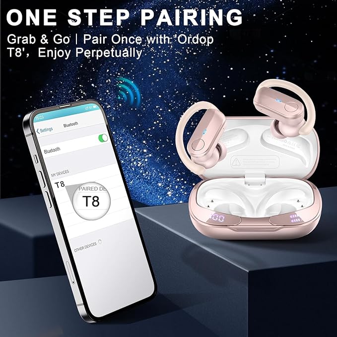 Wireless Earbuds, Sports Bluetooth 5.4 Headphones IPX8 Waterproof, 70H Over Ear Buds with Deep Bass Sound,4 ENC Noise Cancelling Mics, USB-C Fast Charging Earphones with Earhooks for Workout/Running