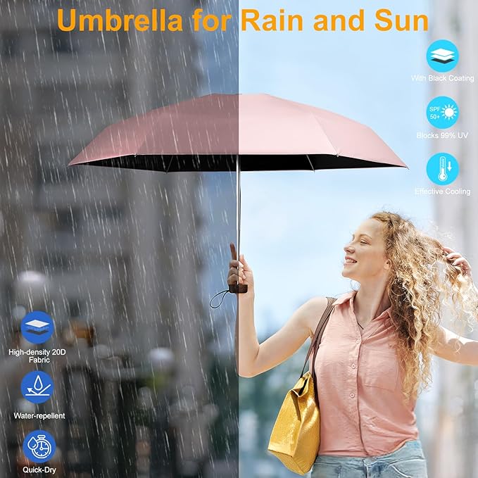 G4Free Mini Travel Folding Umbrella for Purse, Compact UPF 50+ UV Protection Sun & Rain Small Umbrella, Lightweight Portable Parasol Fits in Pocket, Wallet for Women Men