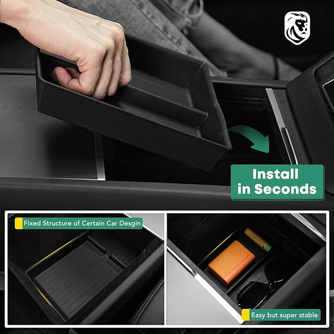 YHTAUTO Center Console Organizer Compatible with Tesla Model Y Juniper 2025 2026(Premium & Performance),Tesla Model 3 Highland 2024 2025 2026, TPE Hidden Storage Box, Car Storage Organizer Accessories