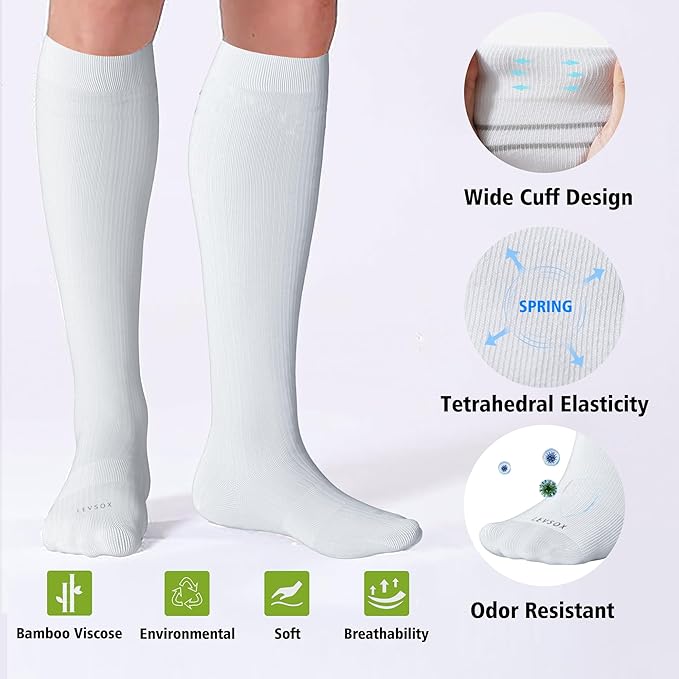 LEVSOX Viscose Made from Bamboo Compression Socks for Pregnant Women 20-30 mmHg Knee High Cute Mens Supports Socks for Travel