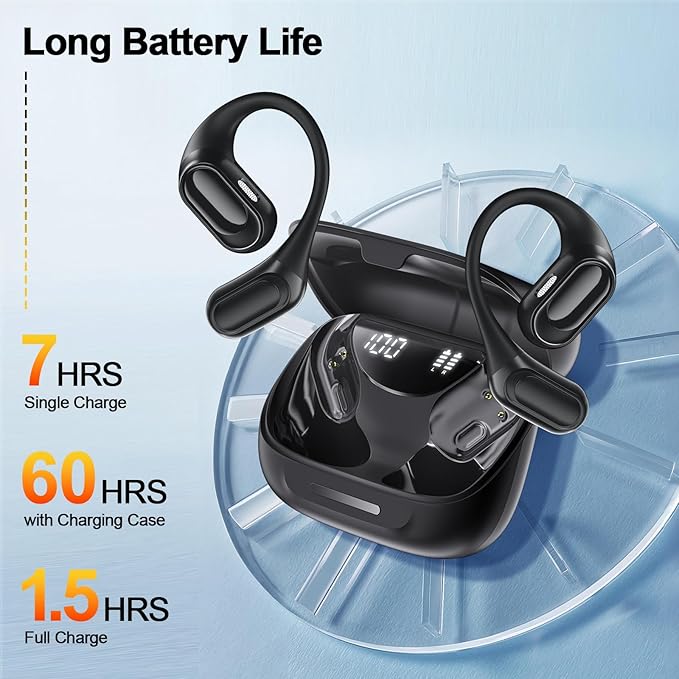 Wireless Earbuds, Sports Bluetooth 5.4 Headphones with ENC Noise Cancelling Mic, 67 Hrs Playtime Ear Buds with LED Power Display, IPX7 Waterproof Earphones with Earhooks for Workout/Running