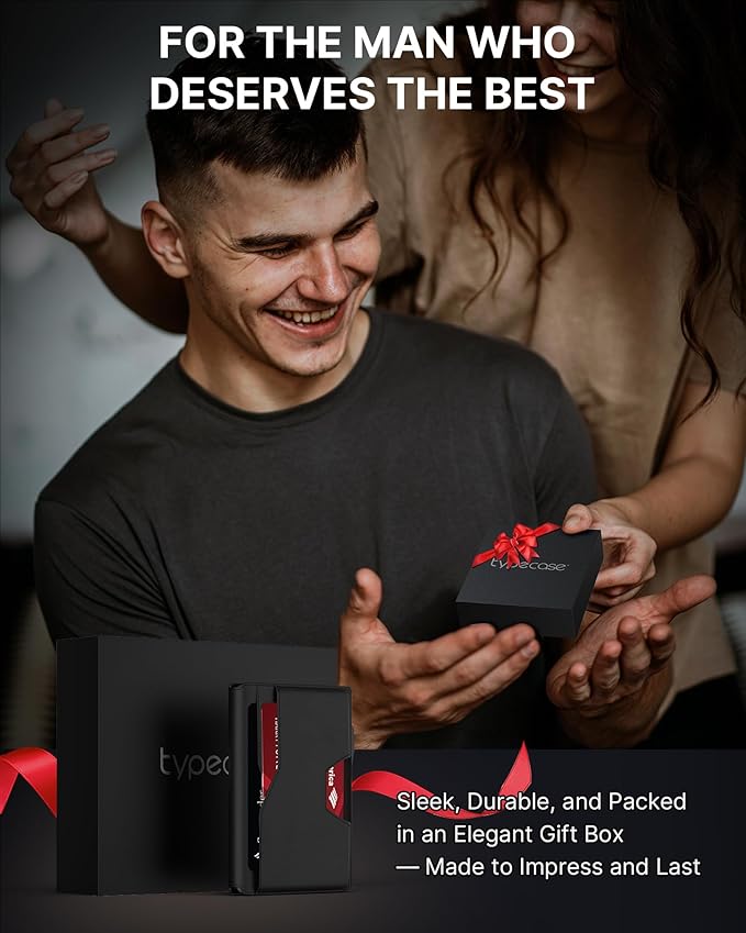 typecase Smart Wallet for Men: Metal Rfid Blocking Card Case, Ultra-Slim Bifold Wallet, Magnetic Card Holder, 9-13 Cards Capacitiy, Smart Pop up Wallet for Men with Money Clip - Black