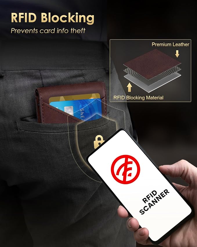 Wallet for Men - RFID Blocking [Functional & Practical] Bifold Slim Minimalist Credit Card Holder Pop Up Metal Case with Cash Slot, Front Pocket with ID Window, Gift Boxed