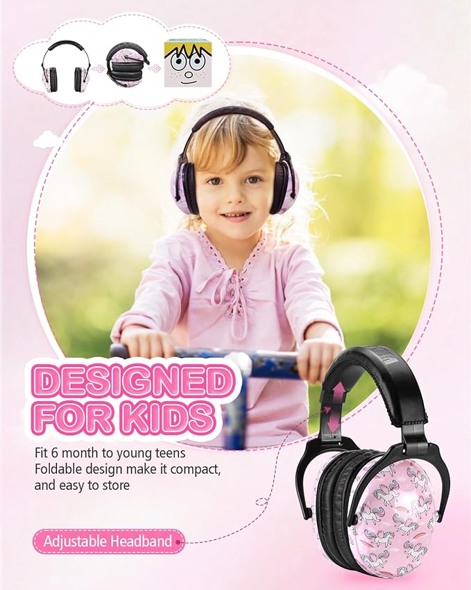 ZOHAN Kids Ear Protection 2 Pack, Hearing Protection Safety Ear Muffs for Children Have Sensory Issues, Adjustable Noise Reduction Earmuffs for Concerts, Fireworks, Air Shows (Nebula&Unicorn)