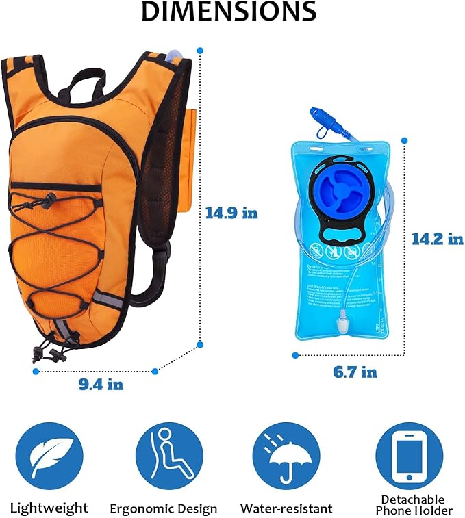 Lightweight Hydration Backpack 2L Water Bladder Pack for Running, Cycling, Hiking – Anti-Theft Water Backpack with Phone Holder, Trekking Pole Holder & Reflective Strips for Men & Women
