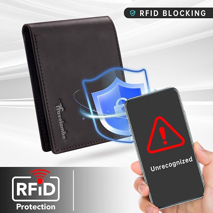 Travelambo Wallet for Men Real Leather Mens Bifold Wallet RFID Blocking - Thin & Stylish with ID Window in Gift Box (Crazy Horse, Coffee)