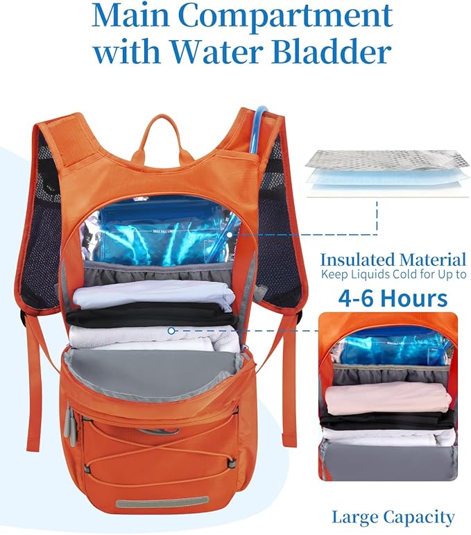 Hydration Backpack with 2L Water Bladder, Hiking Water Backpack for Men Women with Phone Pocket and Helmet Holder