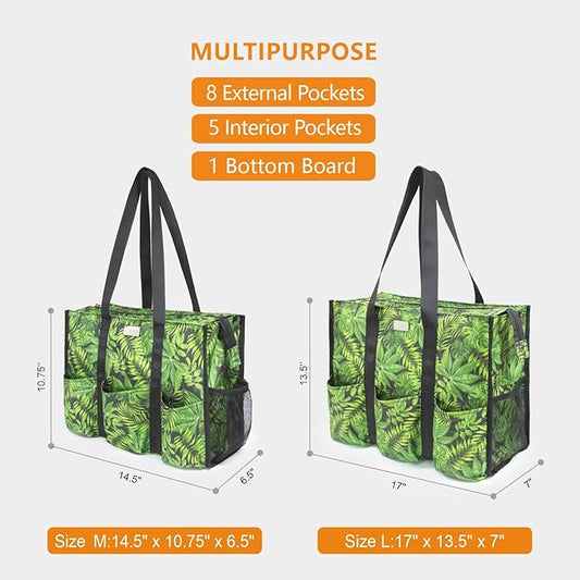 TOPDesign Utility Water Resistant Tote Bag with 13 Pockets, Top Zipper Closure & Thick Bottom Support, for Working Women