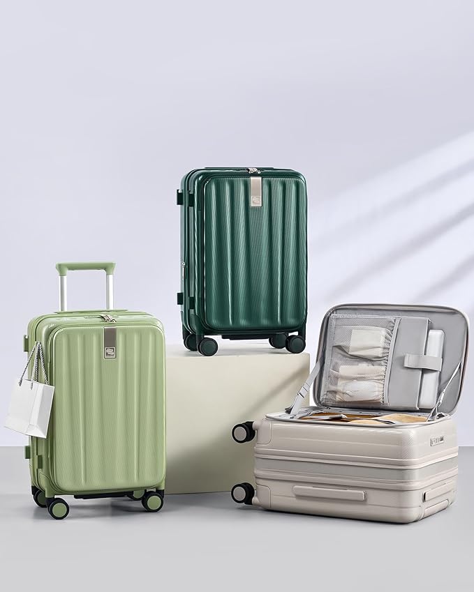 Hanke 24 Inch Expandable Luggage Top Opening Checked Bag Luggage Hard Shell Suitcases with Wheels Lightweight Travel Luggage Medium Suitcase with Lock for Woman Men-Bamboo Green