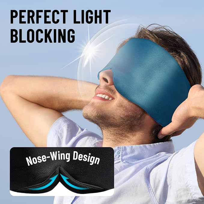 100% Mulberry Silk Sleep Mask, Large Eye Cover for Sleeping, Comfortable and Pressure-Free Sleeping Masks for Women Men, Completely Blackout (Peacock Blue)