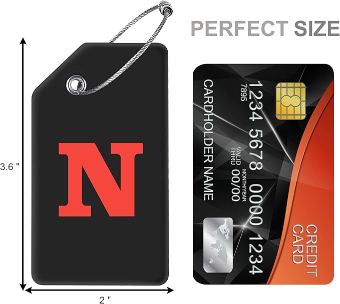 Gostwo 2 Pack Silicone Luggage Tags for Suitcases, 26 Initial Letter Baggage Labels Handbag School Bag Suitcase Instrument Tag with Stainless Steel Loop(Black)(Letter N)