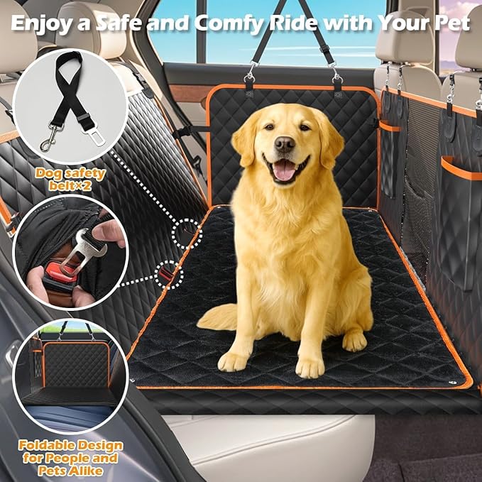 Dog Car Seat Cover for Back Seat with Hard Bottom, 2025 Upgraded Waterproof Dog Seat Extender Holds 465lbs, Anti-Scratch Hammock with Four Season Cushion, Safe and Easy to Clean