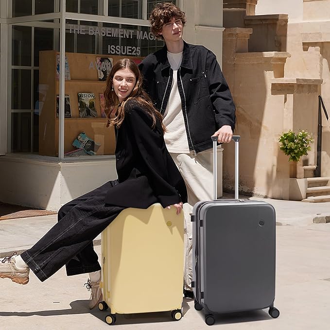 mixi 20 Inch Expandable Carry on Luggage 22x14x9 Airline Approved Suitcases with Spinner Wheels, Hardside Rolling Travel Suitcase PC with TSA Lock & Cover, Rock Gray