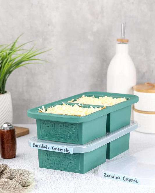 Souper Cubes 2 Cup Silicone Freezer Tray with Lids, Perfect for Storing Lasagna, Leftovers, Sauces, Portioned Meals and More, Silicone Soup Freezer Molds for Meal Prepping - Kale - 2-Pack