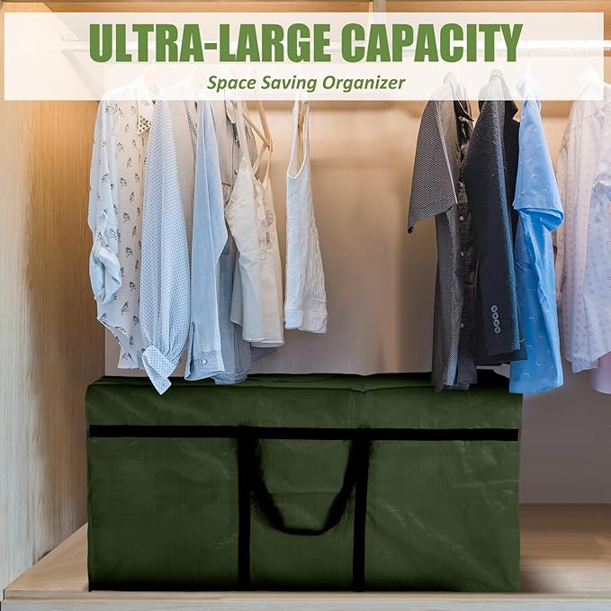 4 Pcs 96 Gallon Large Moving Bags with Zipper and Handles Foldable Storage Duffle Bags Heavy Duty Extra Large Totes for College Dorm Travel Clothes Blankets Bedding Moving (Green)