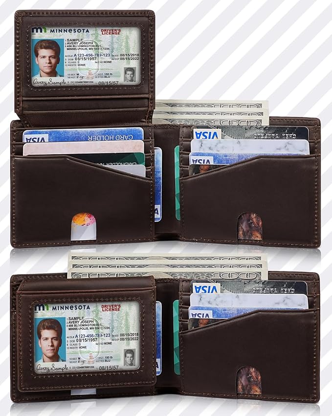 Artpaxy Mens Wallet Bifold Genuine Leather RFID Blocking Wallet for Men with 2 ID Windows 12 Card Holders 2 cash pockets 1 Gift Box